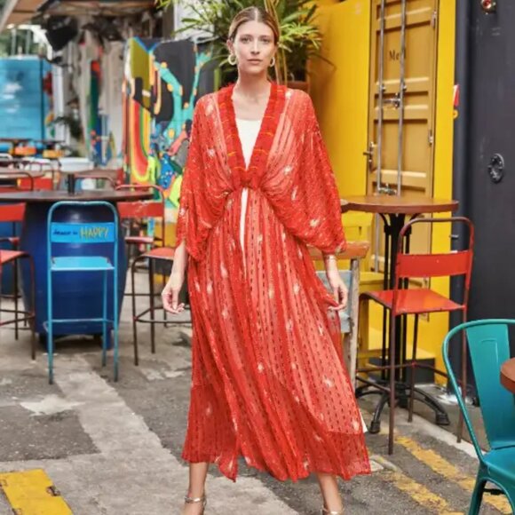 ☀️SUMMER SALE!☀️ STYLE JUNKIIE RED BANDHINI KIMONO DUSTER - BNWT - XXL - Picture 1 of 6